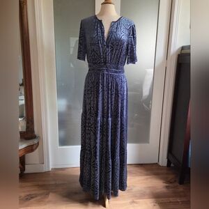 Elegant Teal Blue Patterned Maxi Dress